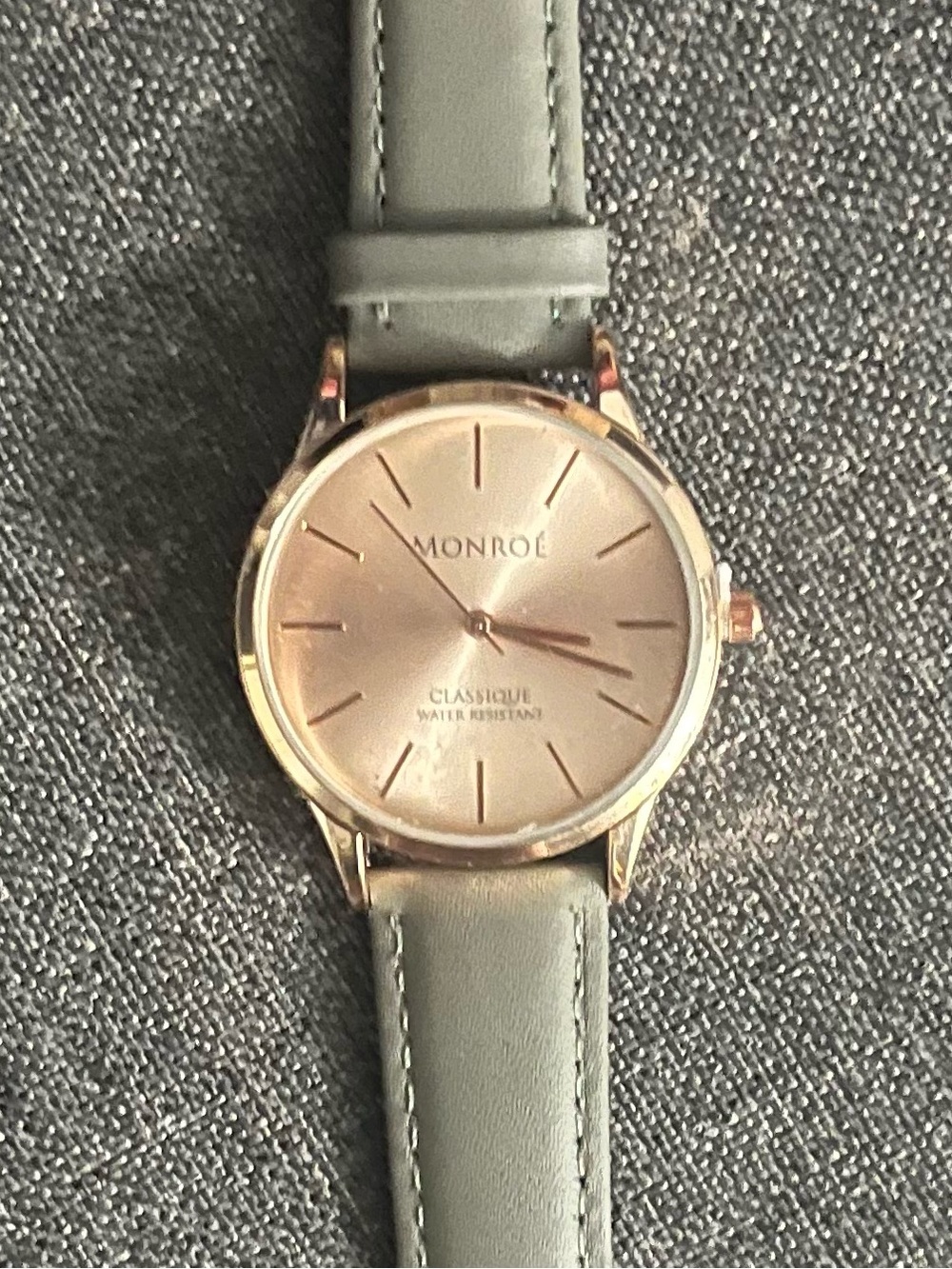 Monroe by Maestro Gray Leather Strap Watch - Rose Gold Dial